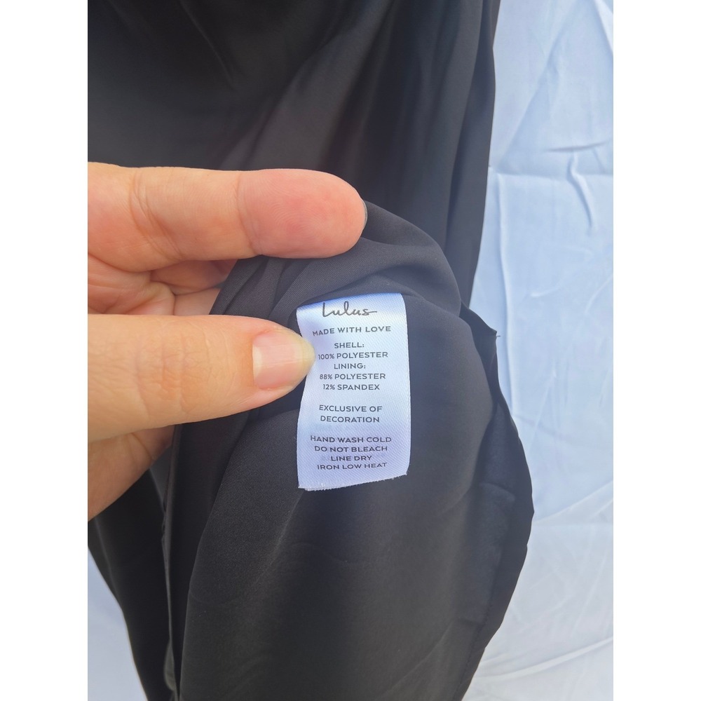 Lulus Black Strapless Midi Dress Rhinestone Bow Back Cocktail Formal Size Medium - Picture 7 of 7